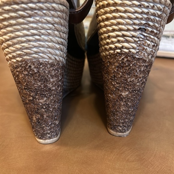 Gianvito Rossi Blue & Brown Leather High Platform Sandals  size 38 (7.5) - Picture 3 of 10